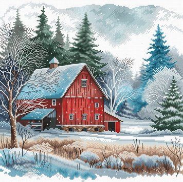 Червона хатина під снігом. The Red Cabin under the Snow Набір для вишивання хрестиком AVA P044 P044 фото